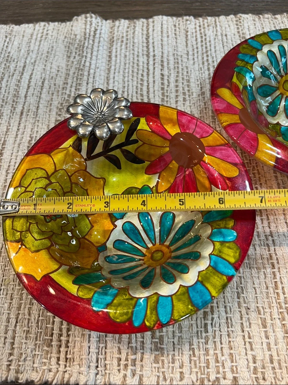 Rare Hand-Painted Floral Glass Bowls by Jennifer Brinley Entitled Natures Garden